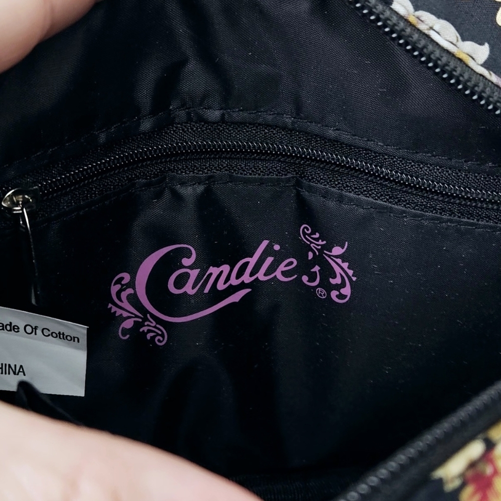 Vintage 90's Womens Candie's Black Floral Crossbody Bag Purse With Bow NWOT - Picture 9 of 13